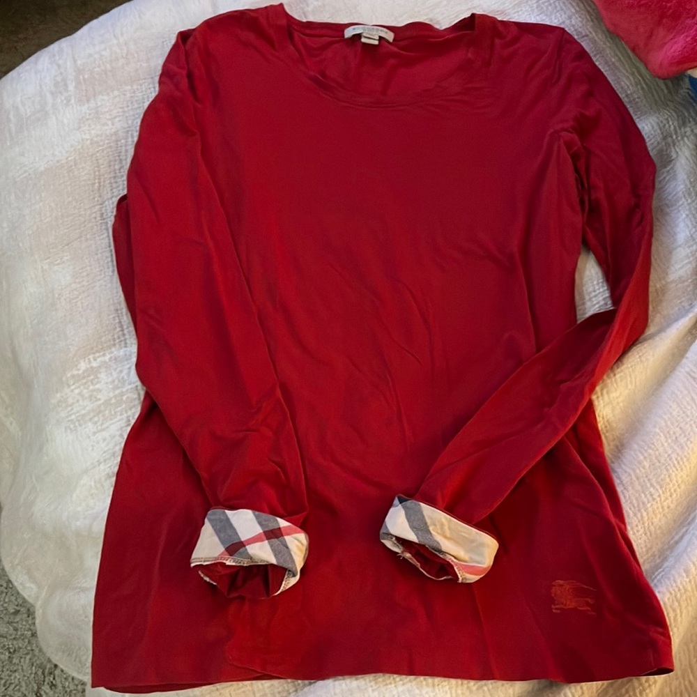Women Burberry Brit red long sleeve logo Small